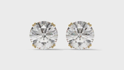 3 CTW Round Diamond Stud Earrings In 14K Yellow Gold – Brilliant-Cut, Four-Prong Filigree Basket, Screw Back