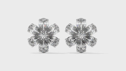 8.14 CTW Diamond Flower Stud Earrings in 14K White Gold - Pear-Shaped Cluster Design