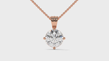 2.00 CTW Round Diamond Four-Prong Solitaire Pendant in 14K Rose Gold – Secure Claw-Prong Setting