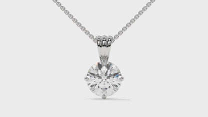 1.00 CTW Round Diamond Four-Prong Solitaire Pendant in 14K White Gold – Secure Claw-Prong Setting