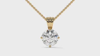 1.00 CTW Round Diamond Four-Prong Solitaire Pendant in 14K Yellow Gold – Secure Claw-Prong Setting
