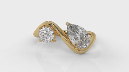 2.21 CTW Toi et Moi Diamond Ring in 14K Yellow Gold with Round and Pear Cut Diamonds