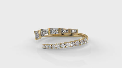 1.50 CTW Round and Tapered Baguette Diamond Ring in 14K Yellow Gold