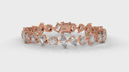 12.50 CTW Mixed Shape Diamond Bracelet in 14K Rose Gold – Round, Emerald, Oval, Pear & Marquise Cut