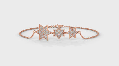 0.45 CTW Diamond Star Bracelet in 14K Rose Gold – Triple Star Pavé Design