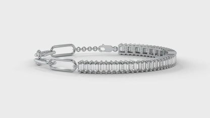 6.44 CTW Straight Baguette Diamond Bracelet in 14K White Gold – Modern Link Design