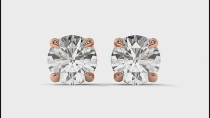 6 CTW Round Diamond Stud Earrings In 14K Rose Gold – Brilliant-Cut Solitaire, Four-Prong Setting