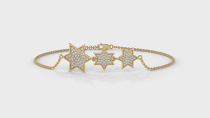 0.45 CTW Diamond Star Bracelet in 14K Yellow Gold – Triple Star Pavé Design