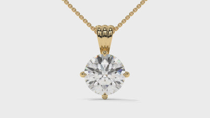 3.00 CTW Round Diamond Four-Prong Solitaire Pendant in 14K Yellow Gold – Secure Claw-Prong Setting
