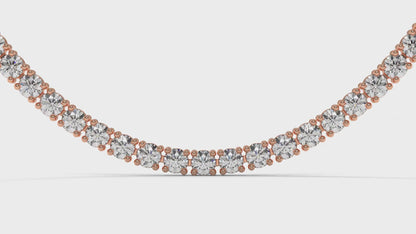 12.50 CTW Diamond Tennis Necklace in 14K Rose Gold – Classic Round Cut Single Row In 17 Inch