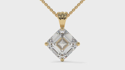 3.00 CTW Asscher-Cut Diamond Solitaire Pendant in 14K Yellow Gold – Secure Claw-Prong Setting