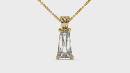 3.00 CTW Tapered Baguette Diamond Solitaire Pendant in 14K Yellow Gold – Secure Claw-Prong Setting