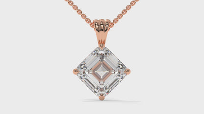 3.00 CTW Asscher-Cut Diamond Solitaire Pendant in 14K Rose Gold – Secure Claw-Prong Setting