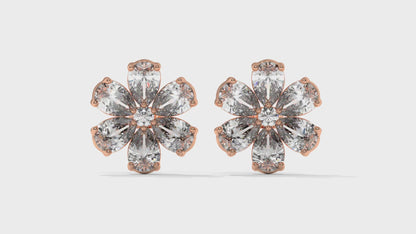 8.14 CTW Diamond Flower Stud Earrings in 14K Rose Gold - Pear-Shaped Cluster Design