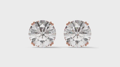 3 CTW Round Diamond Stud Earrings In 14K Rose Gold – Brilliant-Cut, Four-Prong Filigree Basket , Screw Back