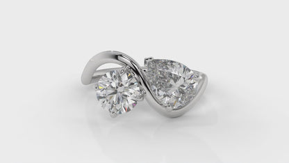 2.50 CTW Toi et Moi Diamond Ring in 14K White Gold with Round and Pear Cut Diamonds