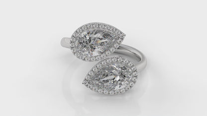 1.95 CTW Toi et Moi Diamond Ring in 14K White Gold with Pear and Round Cut Diamonds