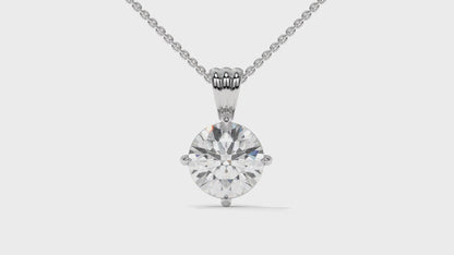 2.00 CTW Round Diamond Four-Prong Solitaire Pendant in 14K White Gold – Secure Claw-Prong Setting