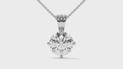 3.00 CTW Round Diamond Four-Prong Solitaire Pendant in 14K White Gold – Secure Claw-Prong Setting