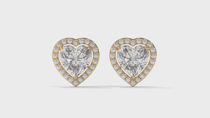 4.44 CTW Heart-Shaped Diamond Halo Stud Earrings In 14K Yellow Gold – 0.44 CTW Side Stones