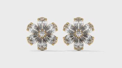 8.14 CTW Diamond Flower Stud Earrings in 14K Yellow Gold - Pear-Shaped Cluster Design