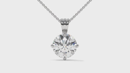 2.50 CTW Round Diamond Four-Prong Solitaire Pendant in 14K White Gold – Secure Claw-Prong Setting