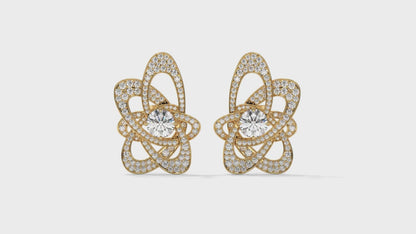 4.31 CTW Round Diamond Designer Stud Earrings in 14K Yellow Gold In Pavé Setting