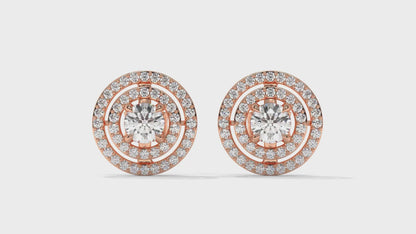1.92 CTW Round Diamond Double-Halo Stud Earrings in 14K Rose Gold