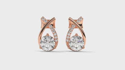 1.08 CTW Round Diamond Modern Drop Earrings in 14K Rose Gold