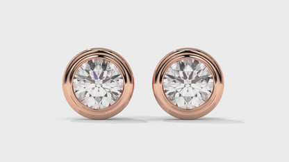 3 CTW Round Diamond Bezel-Set Stud Earrings In 14K Rose Gold – Brilliant-Cut, Screw Back