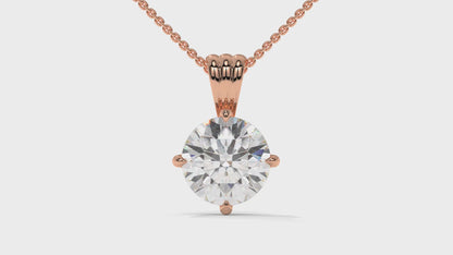 3.00 CTW Round Diamond Four-Prong Solitaire Pendant in 14K Rose Gold – Secure Claw-Prong Setting
