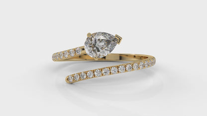 1.03 CTW Pear Diamond Wrap Ring in 14K Yellow Gold with Pavé Band