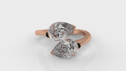5.00 CTW Toi et Moi Diamond Ring in 14K Rose Gold with Pear-Shape Diamonds