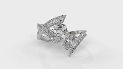 2.07 CTW Toi et Moi Diamond Ring in 14K White Gold with Oval and Round Diamonds