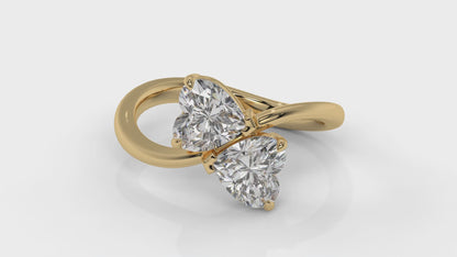 2.00 CTW Toi et Moi Diamond Ring in 14K Yellow Gold with Heart Shape Diamonds