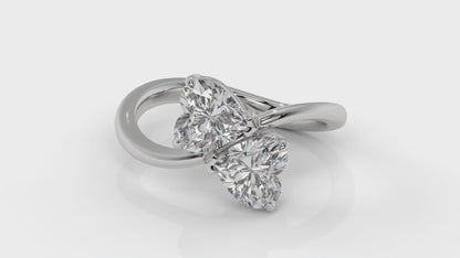 2.00 CTW Toi et Moi Diamond Ring in 14K White Gold with Heart Shape Diamonds