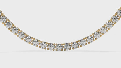 12.50 CTW Diamond Tennis Necklace in 14K Yellow Gold – Classic Round Cut Single Row In 17 Inch