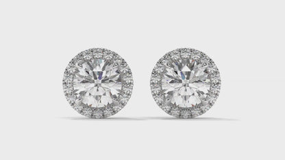 2.29 Ctw Diamond Halo Stud Earrings in 14K White Gold - 2 Ct Center Stones with Accent Halo