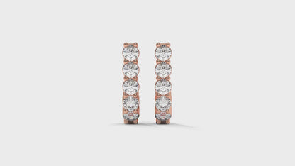 0.74 CTW Round Diamond Hoop Earrings In 14K Rose Gold  – Shared-Prong Setting