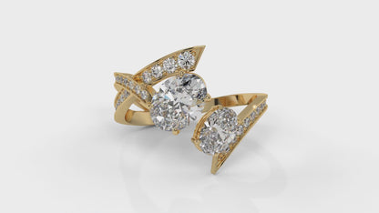 2.07 CTW Toi et Moi Diamond Ring in 14K Yellow Gold with Oval and Round Diamonds