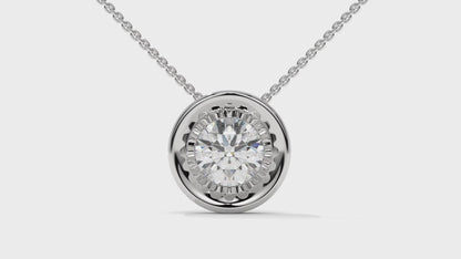 1.00 CTW Round Diamond Bezel-Set Solitaire Pendant in 14K White Gold
