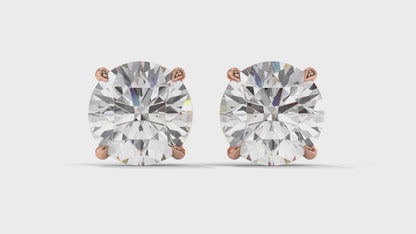 4 CTW Round Diamond Stud Earrings In 14K Rose Gold – Brilliant-Cut, Double-Prong Basket Setting