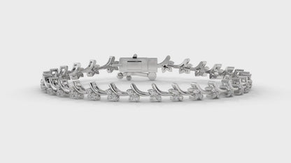 0.72 CTW Round Diamond Bracelet in 14K White Gold – Floral Cluster Design