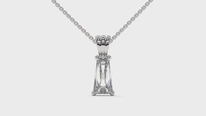 1.50 CTW Tapered Baguette Diamond Solitaire Pendant in 14K White Gold – Secure Claw-Prong Setting