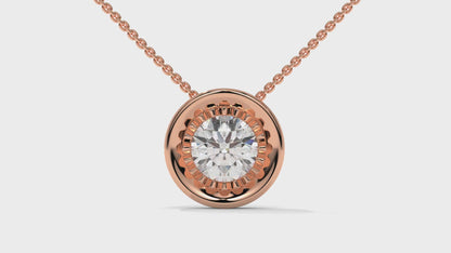1.00 CTW Round Diamond Bezel-Set Solitaire Pendant in 14K Rose Gold