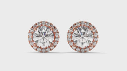 2.29 Ctw Diamond Halo Stud Earrings in 14K Rose Gold - 2 Ct Center Stones with Accent Halo