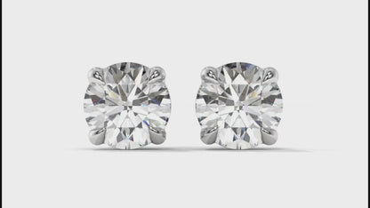 6 CTW Round Diamond Stud Earrings In 14K White Gold – Brilliant-Cut Solitaire, Four-Prong Setting