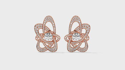 4.31 CTW Round Diamond Designer Stud Earrings in 14K Rose Gold In Pavé Setting