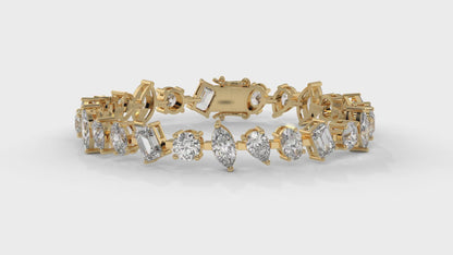12.50 CTW Mixed Shape Diamond Bracelet in 14K Yellow Gold – Round, Emerald, Oval, Pear & Marquise Cut