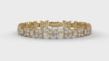 9.74 CTW Diamond Floral Bracelet in 14K Yellow Gold - Elegant Nature-Inspired Design